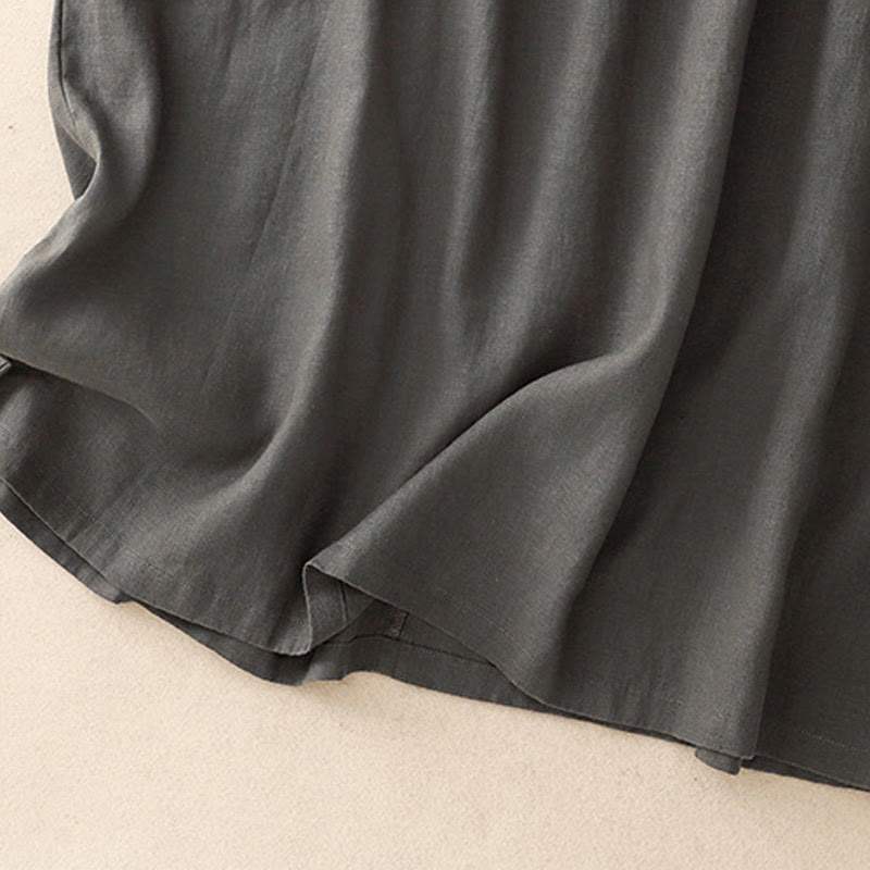 Buddha Stones Casual Artystyczny Jednolity Kolor Prosty Design Wysoki Stan Krótki Rękaw Bawełna Lniana Sukienka Midi Z Kieszeniami - image 13