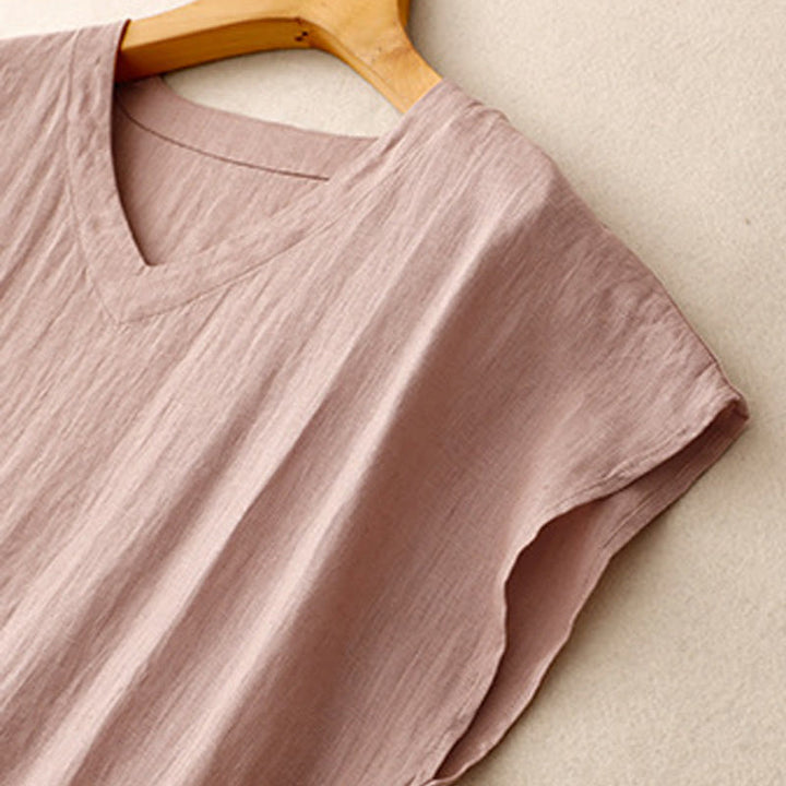 Buddha Stones Casual Artystyczny Jednolity Kolor Prosty Design Wysoki Stan Krótki Rękaw Bawełna Lniana Sukienka Midi Z Kieszeniami - image 17