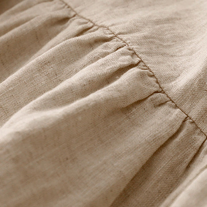 Buddha Stones Casual Artystyczny Jednolity Kolor Prosty Design Wysoki Stan Krótki Rękaw Bawełna Lniana Sukienka Midi Z Kieszeniami - image 6