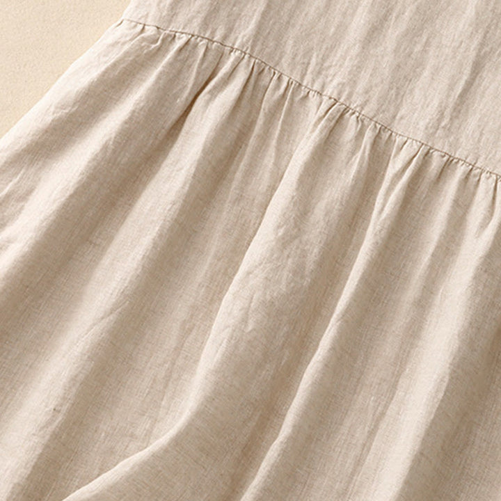 Buddha Stones Casual Artystyczny Jednolity Kolor Prosty Design Wysoki Stan Krótki Rękaw Bawełna Lniana Sukienka Midi Z Kieszeniami - image 4