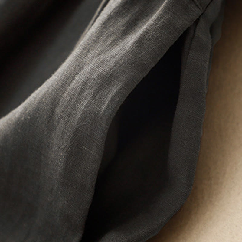 Buddha Stones Casual Artystyczny Jednolity Kolor Prosty Design Wysoki Stan Krótki Rękaw Bawełna Lniana Sukienka Midi Z Kieszeniami - image 12