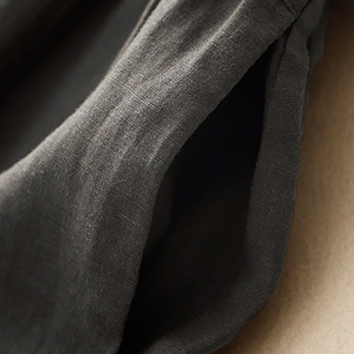 Buddha Stones Casual Artystyczny Jednolity Kolor Prosty Design Wysoki Stan Krótki Rękaw Bawełna Lniana Sukienka Midi Z Kieszeniami - image 12