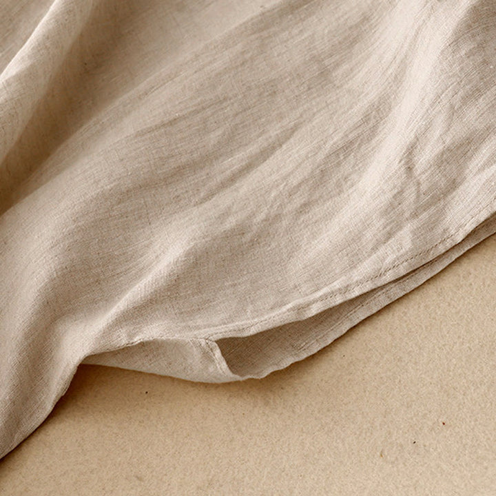 Buddha Stones Casual Artystyczny Jednolity Kolor Prosty Design Wysoki Stan Krótki Rękaw Bawełna Lniana Sukienka Midi Z Kieszeniami - image 3