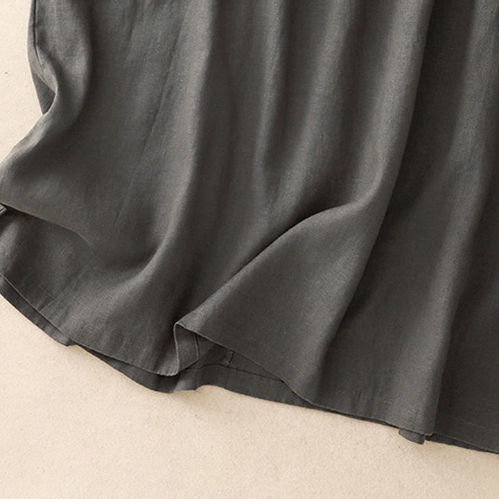 Buddha Stones Casual Artystyczny Jednolity Kolor Prosty Design Wysoki Stan Krótki Rękaw Bawełna Lniana Sukienka Midi Z Kieszeniami - image 12
