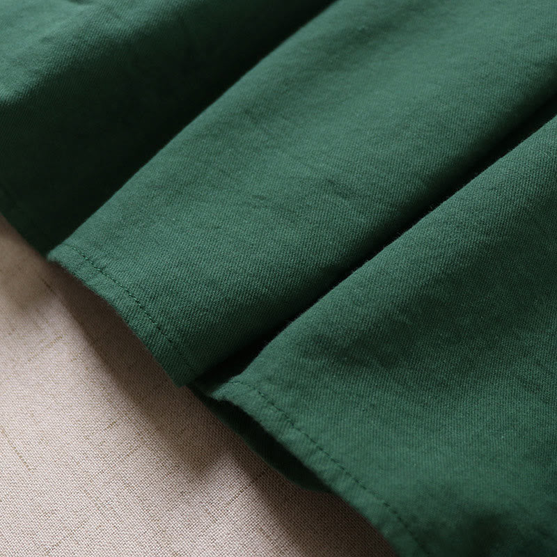 Buddha Stones Casual Artystyczny Geometryczny Haft Guziki Przód Długa Latarnia Rękaw Bawełna Len Midi Sukienka - image 6