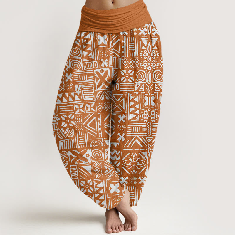 Buddha Stones Casual Tribal-inspirowane Geometryczny Wzór Damskie Spodnie Harem Elastyczna Talia - Czekolada - US22, UK/AU26, EU54 (6XL) - image 1