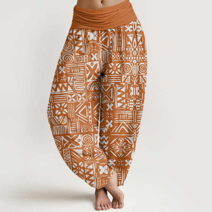 Buddha Stones Casual Tribal-inspirowane Geometryczny Wzór Damskie Spodnie Harem Elastyczna Talia - Czekolada - US22, UK/AU26, EU54 (6XL) - image 1