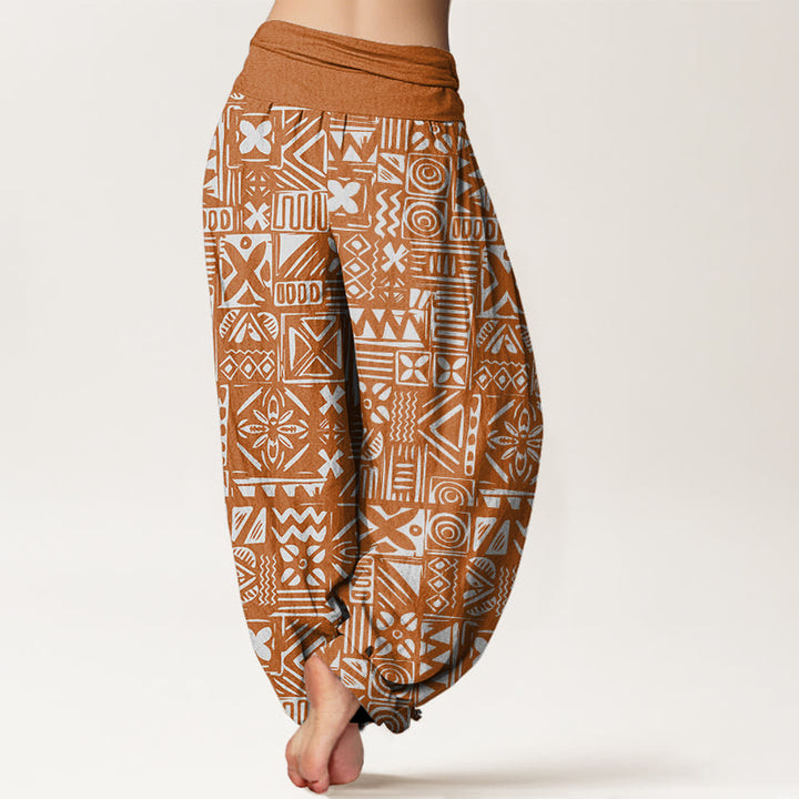 Buddha Stones Casual Tribal-inspirowane Geometryczny Wzór Damskie Spodnie Harem Elastyczna Talia - image 3