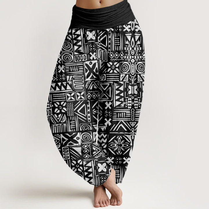 Buddha Stones Casual Tribal-inspirowane Geometryczny Wzór Damskie Spodnie Harem Elastyczna Talia - Czarny - US22, UK/AU26, EU54 (6XL) - image 5
