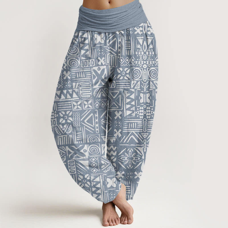 Buddha Stones Casual Tribal-inspirowane Geometryczny Wzór Damskie Spodnie Harem Elastyczna Talia - LightSteelBlue - US22, UK/AU26, EU54 (6XL) - image 8