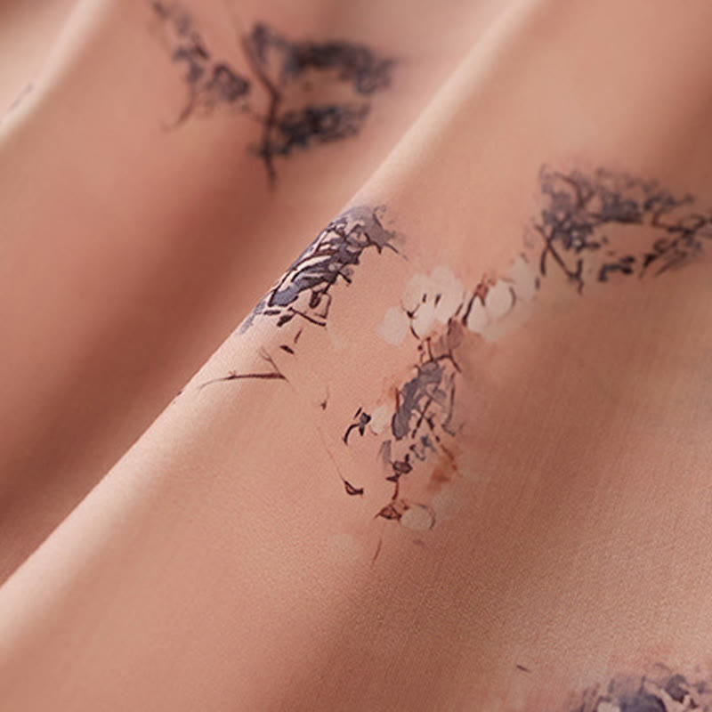 Buddha Stones Letni Vintage Druk Kwiatowy Ukośny Guzik Stójka Kołnierz Projekt Pół Rękaw Bawełna Cheongsam Sukienka Midi Z Kieszeniami - image 4