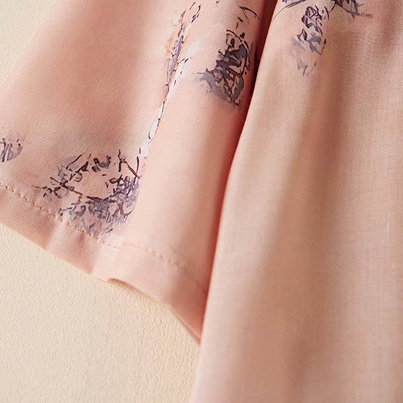 Buddha Stones Letni Vintage Druk Kwiatowy Ukośny Guzik Stójka Kołnierz Projekt Pół Rękaw Bawełna Cheongsam Sukienka Midi Z Kieszeniami - image 3