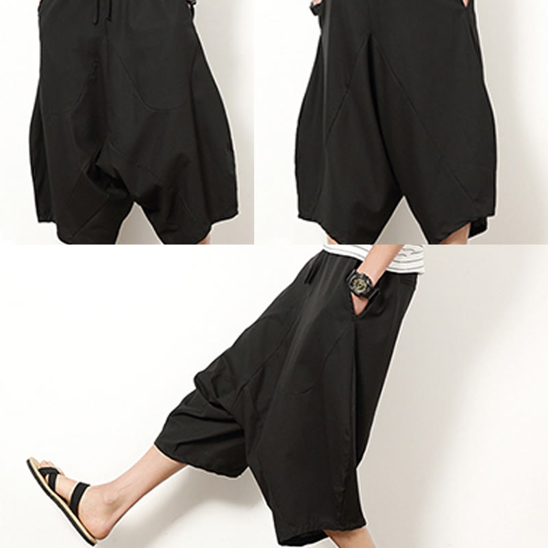 Buddha Stones Wiosna Prosty Prosty Patchworkowy Wzór Ściągacz Bawełna Len Męskie Spodnie Szerokie Nogawki 7-8 Długość Z Kieszeniami - image 25