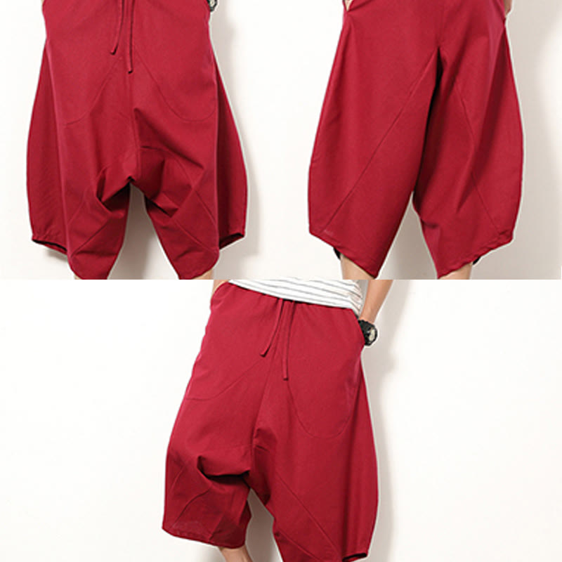 Buddha Stones Wiosna Prosty Prosty Patchworkowy Wzór Ściągacz Bawełna Len Męskie Spodnie Szerokie Nogawki 7-8 Długość Z Kieszeniami - image 16