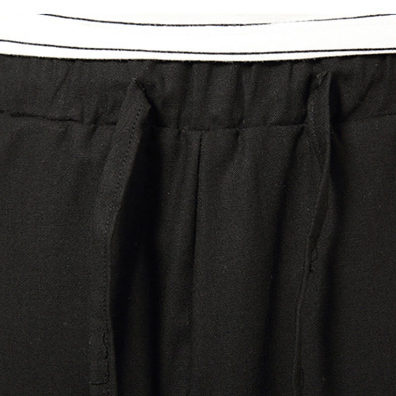 Buddha Stones Wiosna Prosty Prosty Patchworkowy Wzór Ściągacz Bawełna Len Męskie Spodnie Szerokie Nogawki 7-8 Długość Z Kieszeniami - image 22