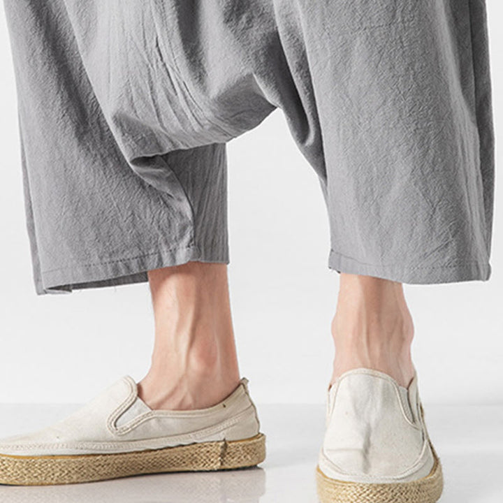 Buddha Stones męskie szerokie nogawki z kieszeniami i niskim krokiem, z bawełny i lnu, o długości 7-8, z szerokimi nogawkami i sznurkiem ściągającym - image 28