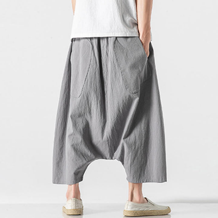 Buddha Stones męskie szerokie nogawki z kieszeniami i niskim krokiem, z bawełny i lnu, o długości 7-8, z szerokimi nogawkami i sznurkiem ściągającym - image 24