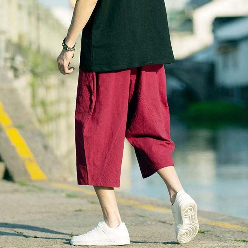 Spodnie męskie Buddha Stones Summer Plain Pleat Design ze ściągaczem i kieszeniami, długość 7-8 - image 19