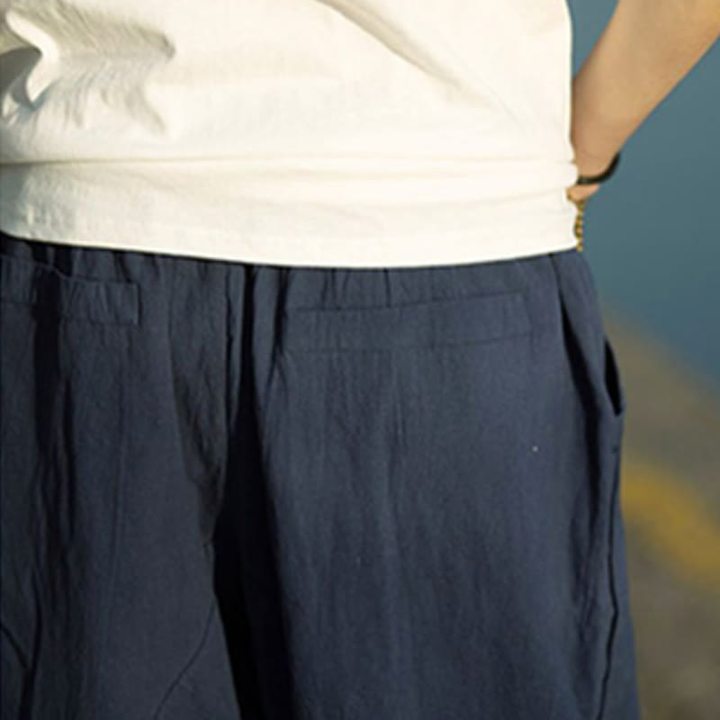 Spodnie męskie lniane z bawełny i kieszeniami, długość 7-8, z nadrukiem Buddha Stones, letnie, proste, plisowane, ze ściągaczem - image 16