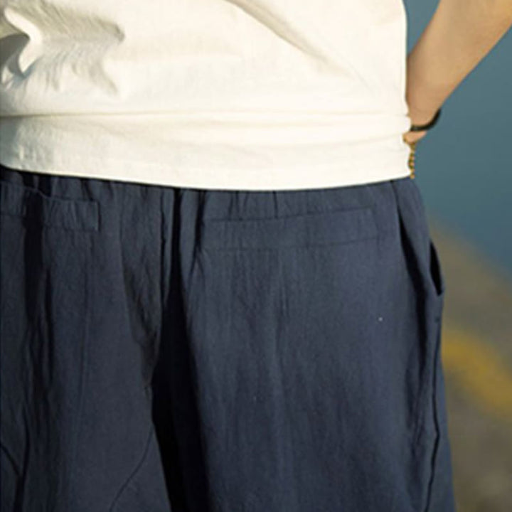 Spodnie męskie lniane z bawełny i kieszeniami, długość 7-8, z nadrukiem Buddha Stones, letnie, proste, plisowane, ze ściągaczem - image 16