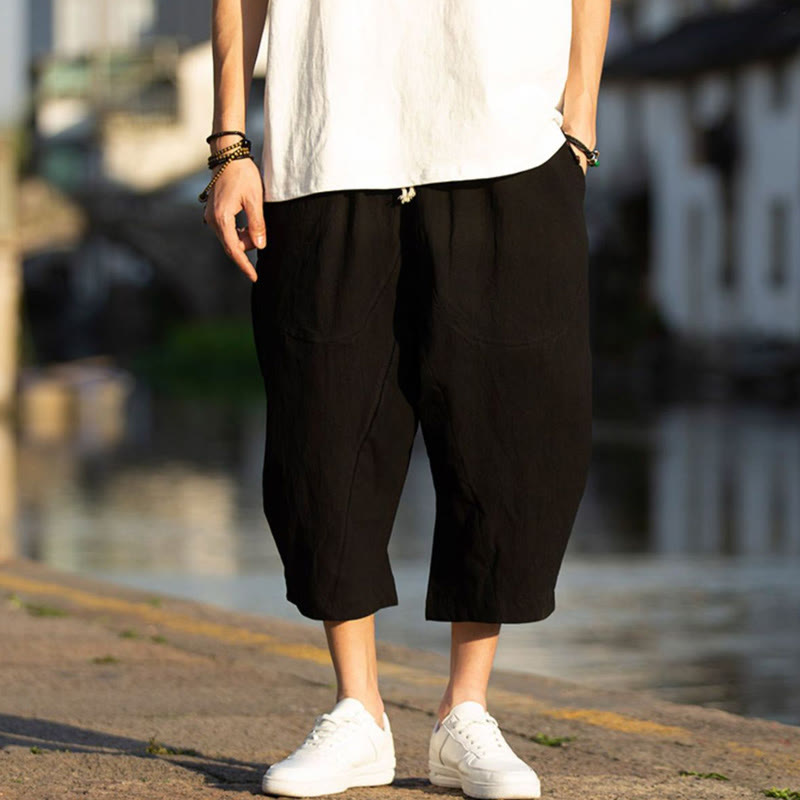 Spodnie męskie Buddha Stones Summer Plain Pleat Design ze ściągaczem i kieszeniami, długość 7-8 - image 5