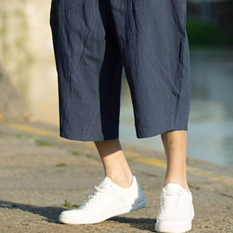 Spodnie męskie lniane z bawełny i kieszeniami, długość 7-8, z nadrukiem Buddha Stones, letnie, proste, plisowane, ze ściągaczem - image 17