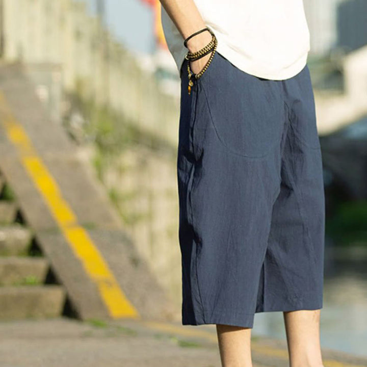 Spodnie męskie lniane z bawełny i kieszeniami, długość 7-8, z nadrukiem Buddha Stones, letnie, proste, plisowane, ze ściągaczem - image 13