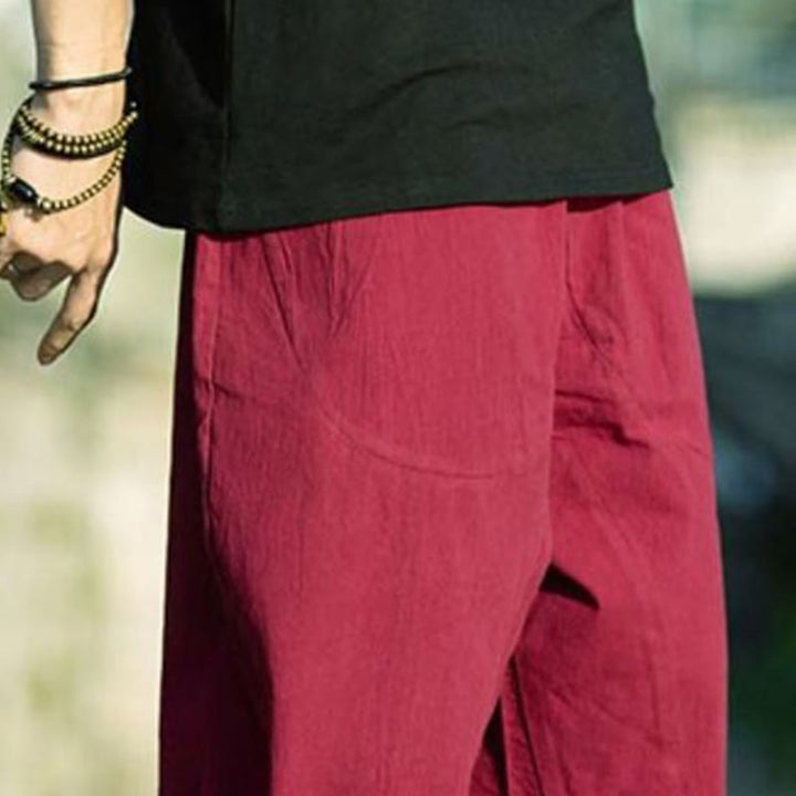 Spodnie męskie lniane z bawełny i kieszeniami, długość 7-8, z nadrukiem Buddha Stones, letnie, proste, plisowane, ze ściągaczem - image 24