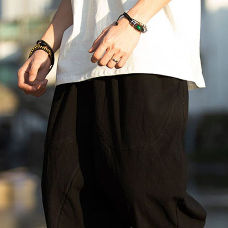 Spodnie męskie lniane z bawełny i kieszeniami, długość 7-8, z nadrukiem Buddha Stones, letnie, proste, plisowane, ze ściągaczem - image 9