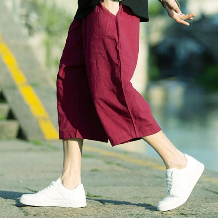 Spodnie męskie lniane z bawełny i kieszeniami, długość 7-8, z nadrukiem Buddha Stones, letnie, proste, plisowane, ze ściągaczem - image 20