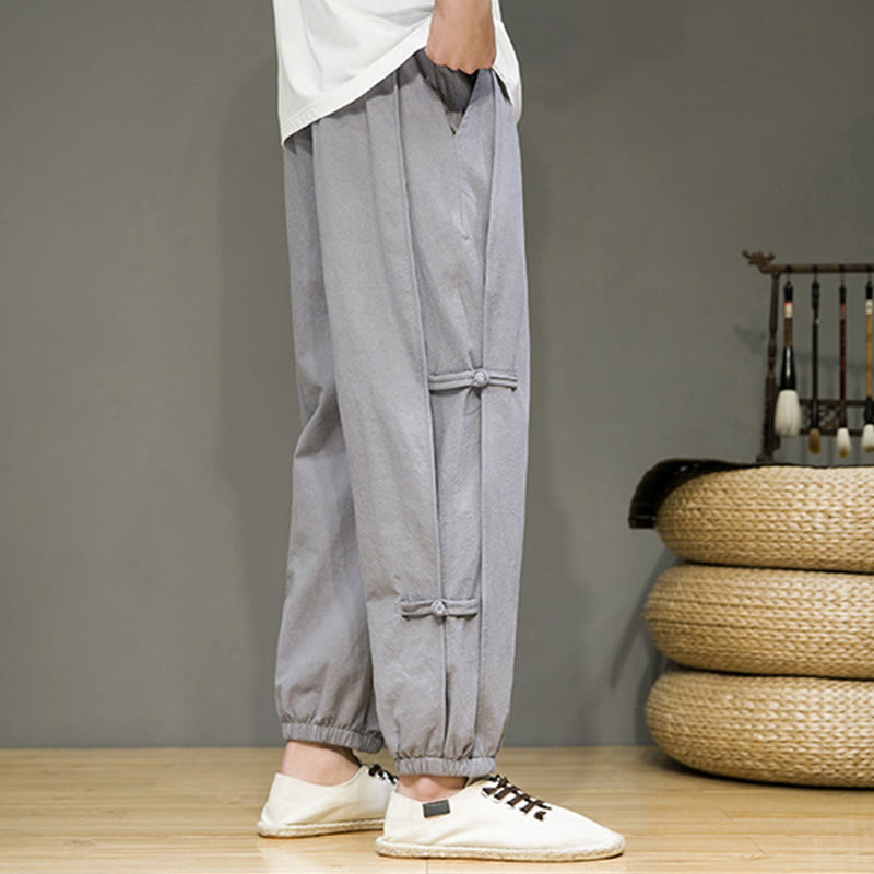 Buddha Stones Letnie Vintage Ściągacz Chiński Żaba-Guzik Projekt Męskie Spodnie Harem Bawełniane Lniane Z Kieszeniami - image 26