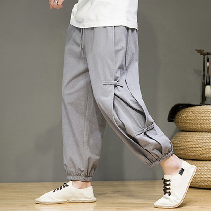 Buddha Stones Letnie Vintage Ściągacz Chiński Żaba-Guzik Projekt Męskie Spodnie Harem Bawełniane Lniane Z Kieszeniami - image 22