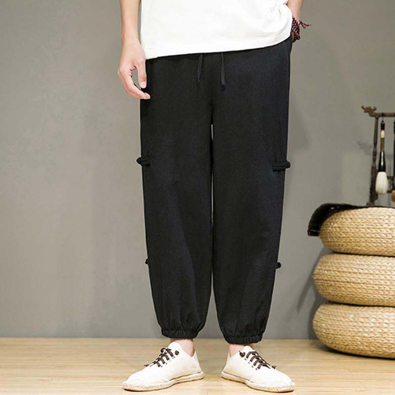 Buddha Stones Letnie Vintage Ściągacz Chiński Żaba-Guzik Projekt Męskie Spodnie Harem Bawełniane Lniane Z Kieszeniami - image 10
