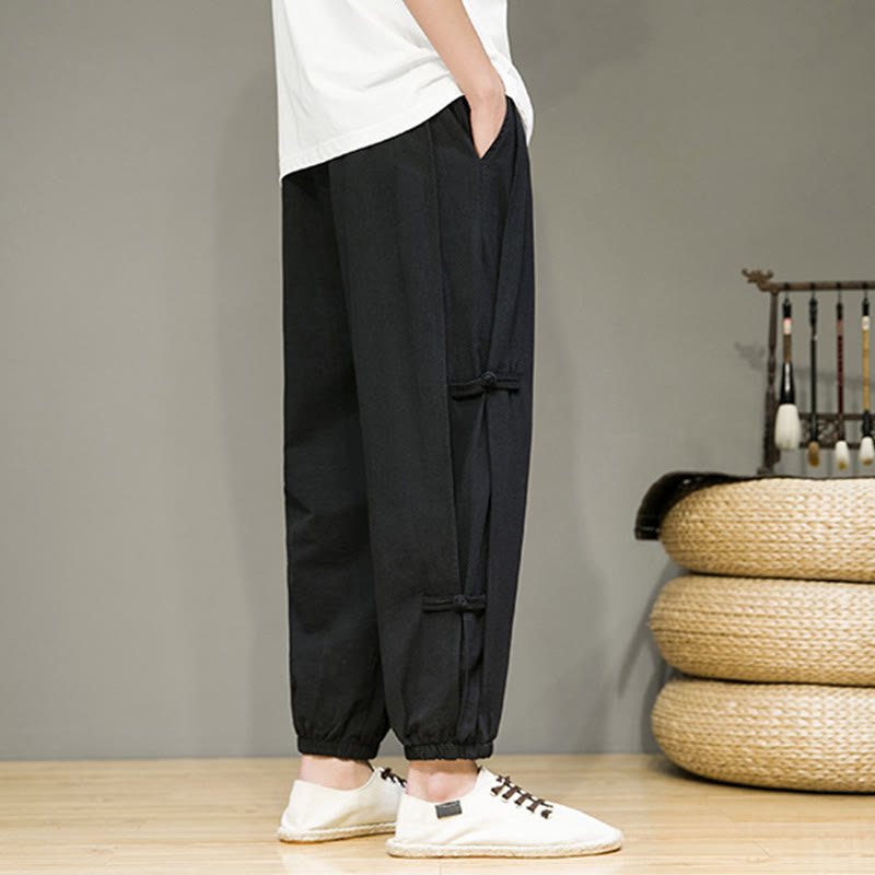 Buddha Stones Letnie Vintage Ściągacz Chiński Żaba-Guzik Projekt Męskie Spodnie Harem Bawełniane Lniane Z Kieszeniami - image 15