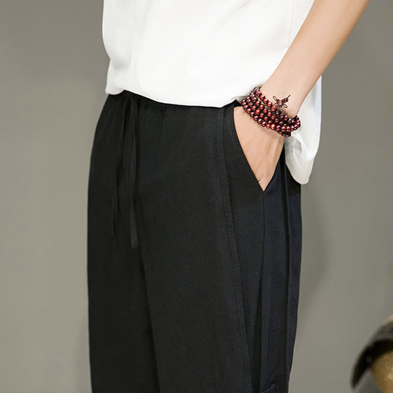 Buddha Stones Letnie Vintage Ściągacz Chiński Żaba-Guzik Projekt Męskie Spodnie Harem Bawełniane Lniane Z Kieszeniami - image 16