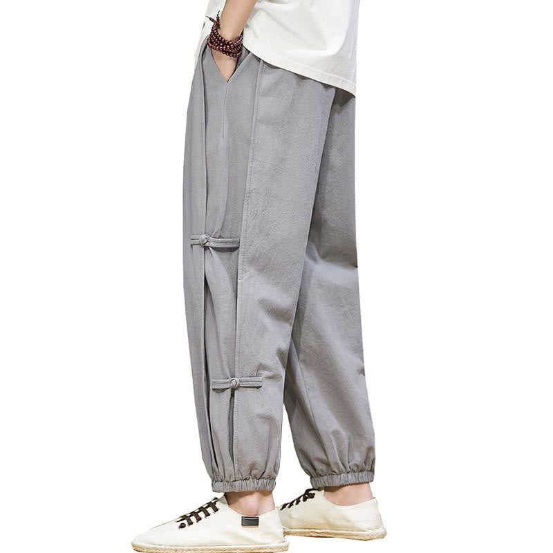 Buddha Stones Letnie Vintage Ściągacz Chiński Żaba-Guzik Projekt Męskie Spodnie Harem Bawełniane Lniane Z Kieszeniami - image 27