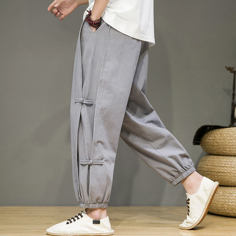 Buddha Stones Letnie Vintage Ściągacz Chiński Żaba-Guzik Projekt Męskie Spodnie Harem Bawełniane Lniane Z Kieszeniami - image 23