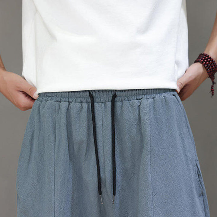 Buddha Stones, swobodne, gładkie, niskie, w kroku, ściągane sznurkiem, męskie, bawełniane, elastyczne, szerokie spodnie nogawki z kieszeniami - image 10