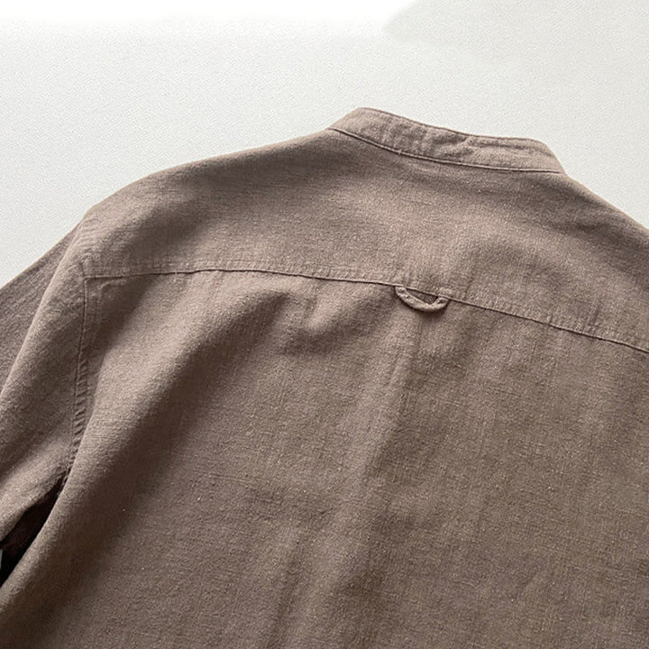 Koszula męska z kieszeniami Buddha Stones Casual Solid Color, lniana, bawełniana, z ramią i kieszeniami - image 12