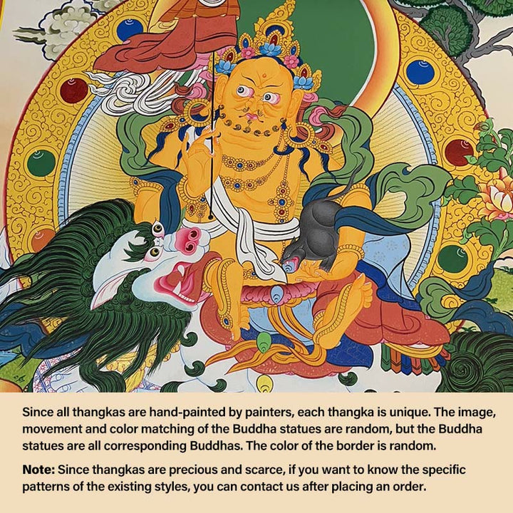 Buddha Stones Tybetańskie Malowanie Thangka Żółty Bóg Bogactwa Zielona Tara Awalokiteśwara Ręcznie Robiona Dekoracja Pudełko Niespodzianek (Losowy Styl) - 27,56*21,6 cala/70*55 cm Bóg bogactwa (losowy styl thangka, skontaktuj się z obsługą klienta, aby zobaczyć dostępne style) - image 3