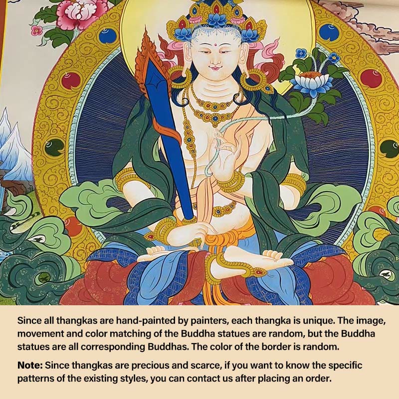 Buddha Stones Tybetańskie Malowanie Thangka Żółty Bóg Bogactwa Zielona Tara Awalokiteśwara Ręcznie Robiona Dekoracja Pudełko Niespodzianek (Losowy Styl) - 27,56*21,6 cala/70*55 cm Akasagarbha (losowy styl thangka, skontaktuj się z obsługą klienta, aby zobaczyć dostępne style) - image 18