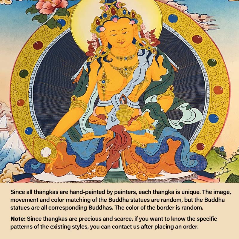 Buddha Stones Tybetańskie Malowanie Thangka Żółty Bóg Bogactwa Zielona Tara Awalokiteśwara Ręcznie Robiona Dekoracja Pudełko Niespodzianek (Losowy Styl) - Budda długowieczności 27,56*21,6 cala/70*55 cm (losowy styl thangka, skontaktuj się z obsługą klienta, aby zobaczyć dostępne style) - image 16