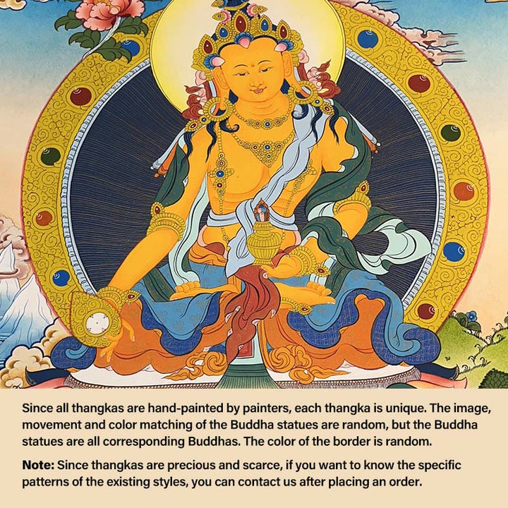 Buddha Stones Tybetańskie Malowanie Thangka Żółty Bóg Bogactwa Zielona Tara Awalokiteśwara Ręcznie Robiona Dekoracja Pudełko Niespodzianek (Losowy Styl) - Budda długowieczności 27,56*21,6 cala/70*55 cm (losowy styl thangka, skontaktuj się z obsługą klienta, aby zobaczyć dostępne style) - image 16