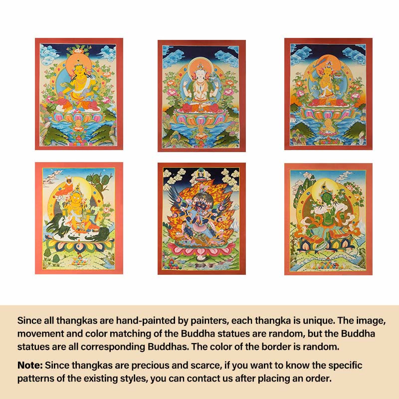 Buddha Stones Tybetańskie Malowanie Thangka Żółty Bóg Bogactwa Zielona Tara Awalokiteśwara Ręcznie Robiona Dekoracja Pudełko Niespodzianek (Losowy Styl)