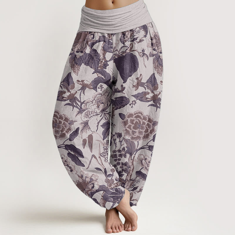 Spodnie haremki damskie z elastyczną talią i wzorem liści lotosu z kamieniami Buddha Stones z czystej bawełny i piwonią - Oset - US22, UK/AU26, EU54 (6XL) - image 6