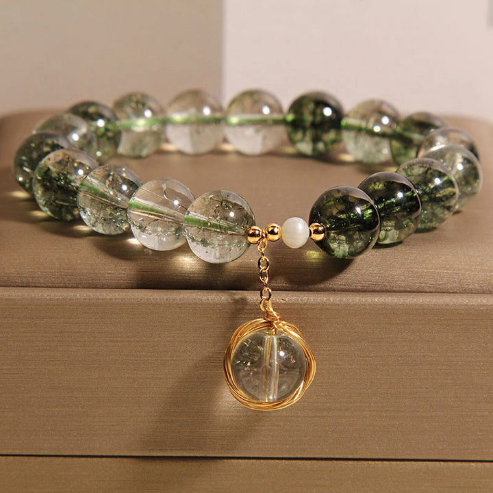 Bransoletka na szczęście z naturalnych zielonych kryształów Phantom z Buddha Stones