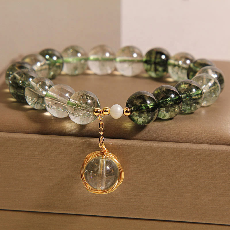 Bransoletka na szczęście z naturalnych zielonych kryształów Phantom z Buddha Stones