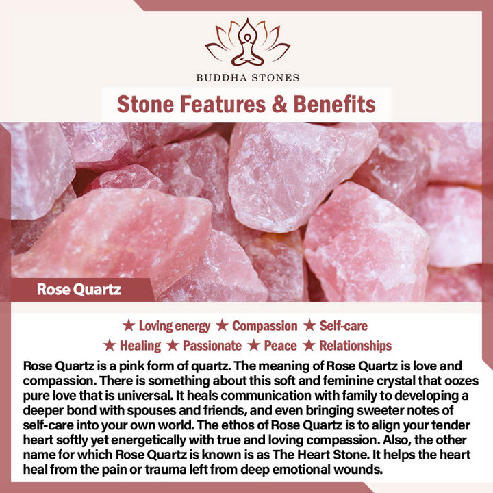 Buddha Stones 925 Srebro Sterling Ręcznie Robiony Naturalny Kwarc Różowy Kochający Energię Regulowany Pierścień