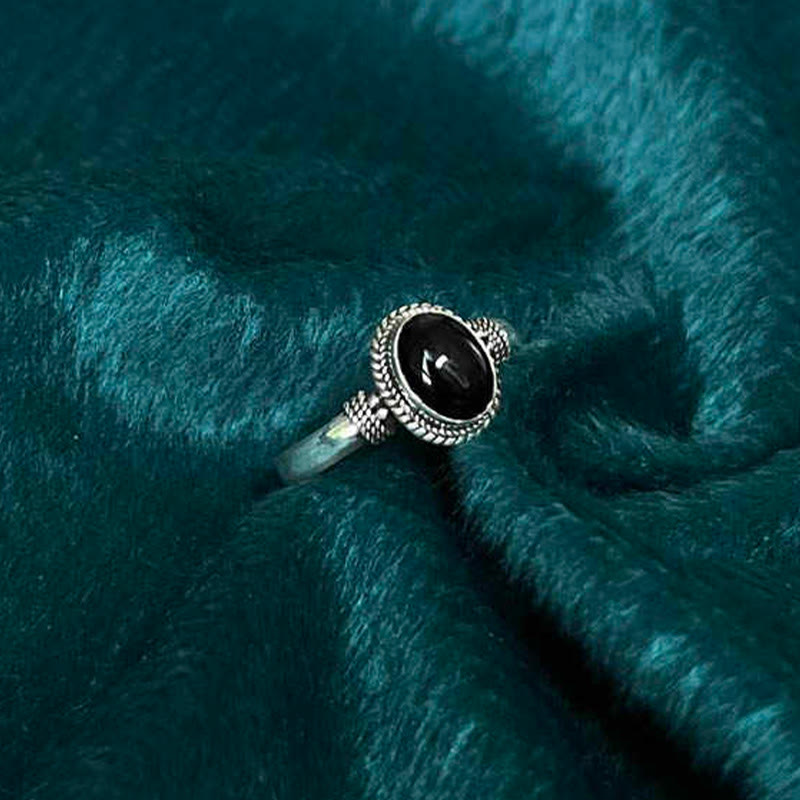 Pierścionek z regulowanym fortuną z Buddha Stones wykonany ze srebra próby 925 i czarnego onyksu - image 2
