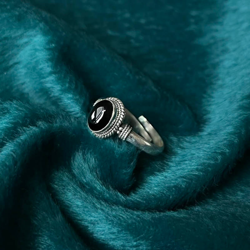 Pierścionek z regulowanym fortuną z Buddha Stones wykonany ze srebra próby 925 i czarnego onyksu - image 4